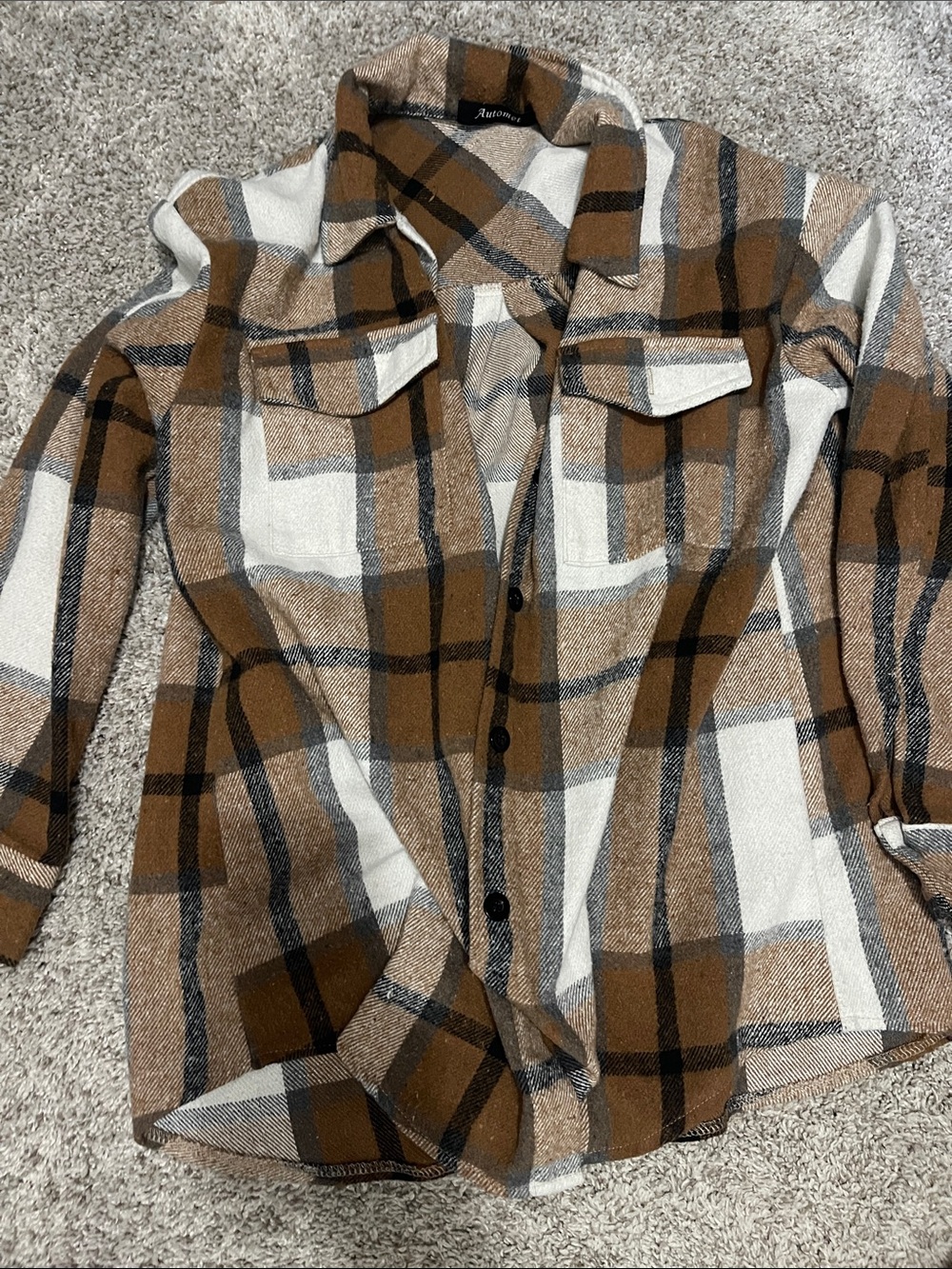 Cozy Plaid Button-Down Shirt Jacket - Brown & Cream